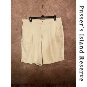 Pusser’s Island Reserve~men’s beige pleated front shorts~100% silk~size 34”~EUC